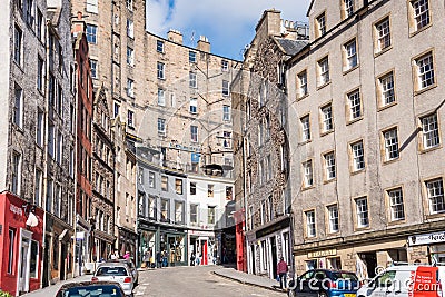 West Bow in Old Town Edinburgh on a Sunny Winter Day Editorial Stock Photo