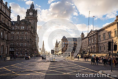 Beautiful view of Princes street in Edinburgh, Scotland, at sunset Editorial Stock Photo