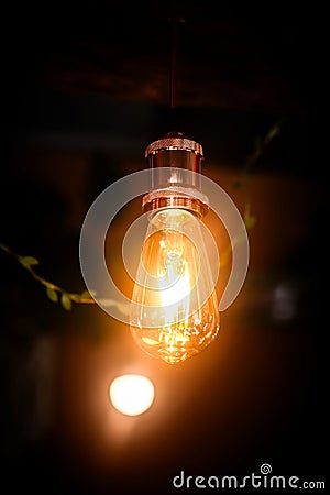 Edison lamp, concept of idea. Retro, vintage electricity lamp. Light Stock Photo