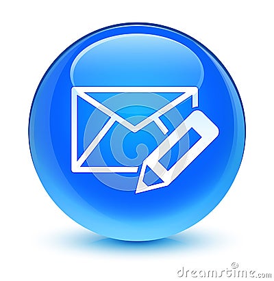 Edit email icon glassy cyan blue round button Cartoon Illustration