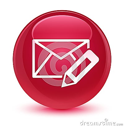 Edit email icon glassy pink round button Cartoon Illustration