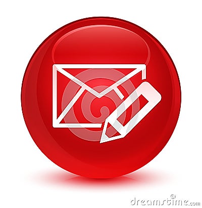 Edit email icon glassy red round button Cartoon Illustration