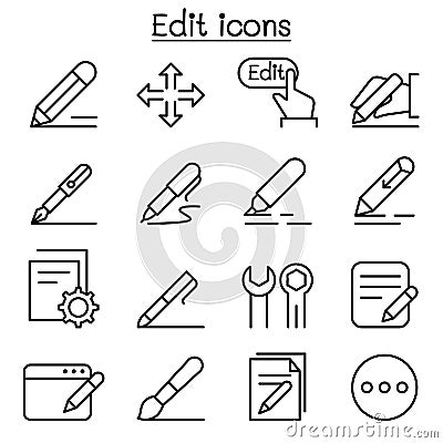 Edit icon set in thin line style Vector Illustration