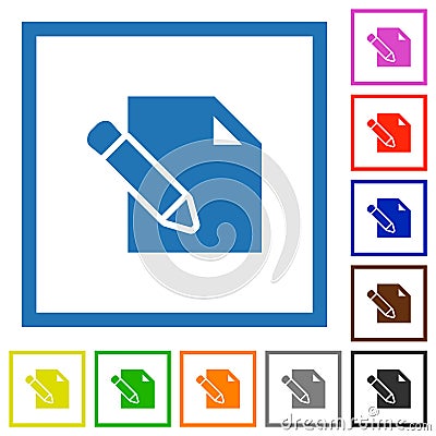 Edit with pencil solid flat framed icons Vector Illustration