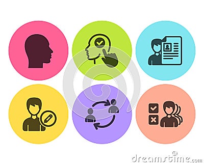 Edit person, User communication and Head icons set. Job interview, Select user and Opinion signs. Vector Vector Illustration