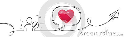 Edit User line icon. Profile Avatar sign. Continuous line with plane. Vector Stock Photo