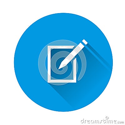 Edit vector icon on on blue background. Document pencil edit. Flat image with long shadow Vector Illustration