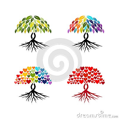 Abstract tree vector collection, Colourful abstract tree vector Vector Illustration