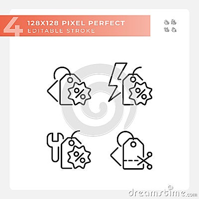 Editable black simple discounts icons collection Vector Illustration