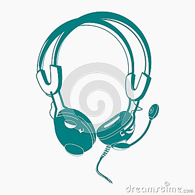 Earphone Vector Illustration in Flat Monochrome Style Vector Illustration