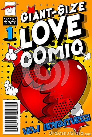 Giant-Size Love Comic Book cover Vector Illustration