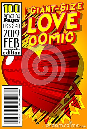 Giant-Size Love Comic Book cover Vector Illustration