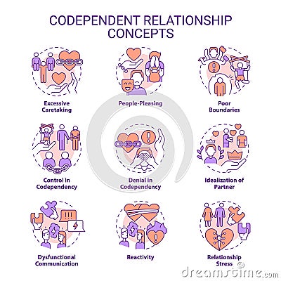 Editable icons representing codependent relationship concepts Vector Illustration