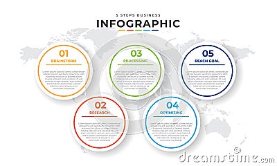 editable infographic design. 5 Steps Business infographic process or business timeline infographic template. Timeline designed for Cartoon Illustration