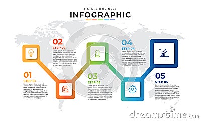 editable infographic design. 5 Steps Business infographic process or business timeline infographic template. Timeline designed for Cartoon Illustration