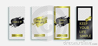 Editable instagram Luxury Stories template with gold texture. Instagram story. Streaming. Vector Illustration