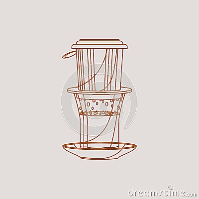 Outline Style Vietnamese Drip Coffee With Saucer Vector Illustration Vector Illustration