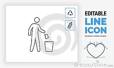 Editable lien icon of a stick figure throwing away trash Vector Illustration