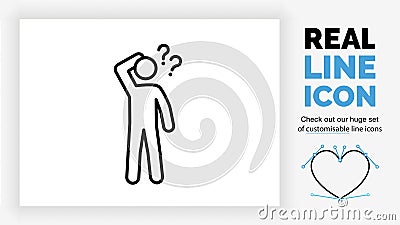 Editable line icon of a confused stick figure Vector Illustration