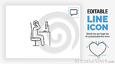 Editable line icon of a help desk stick figure Vector Illustration