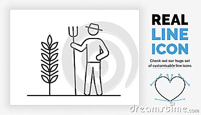 Editable line icon of a stick figure farmer Vector Illustration