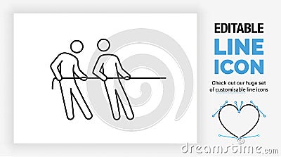 Editable line icon of two stick figures teambuilding Vector Illustration