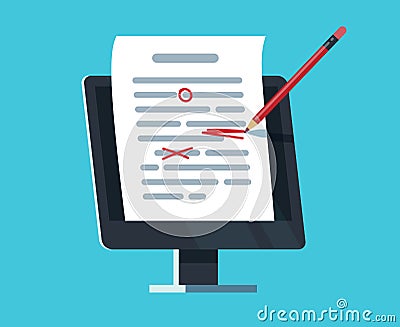 Editable online document. Computer documentation, essay writing and editing. Copywriter and text editor vector concept Vector Illustration