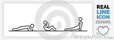 Editable real line icon of a stick figure person staying fit at home by doing exercises Vector Illustration