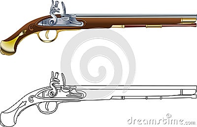 Antique flintlock pistol Vector Illustration