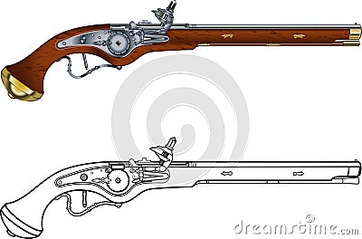 Antique wheel lock pistol Vector Illustration