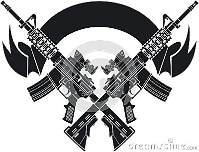 Crossed m16 assault rifles over banner Vector Illustration
