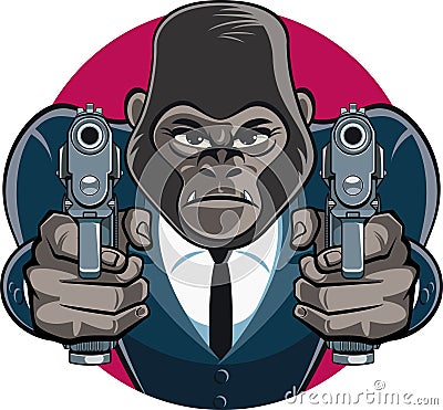 Gorilla in suit aiming with pistols Vector Illustration