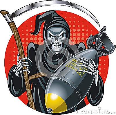 Grim reaper holding scythe and air bomb Vector Illustration