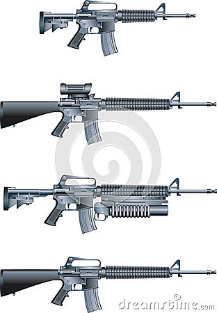 M16 assault rifle machine guns Vector Illustration