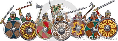 Medieval viking warrior shield wall Vector Illustration