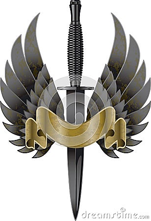 Military combat knife and wings Vector Illustration