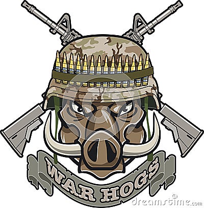 Military style wild boar head Vector Illustration