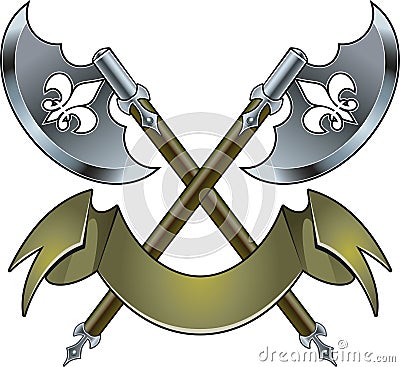 Croosed battle axes and banner Vector Illustration