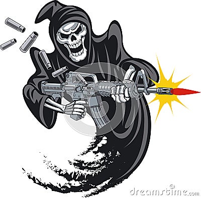 Skeleton grim reaper firing m16 assault rifle Vector Illustration