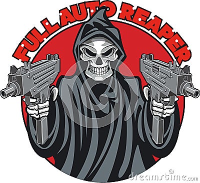 Skeleton grim reaper holding machine pistols Vector Illustration