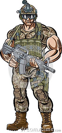 Special forces Soldier in combat gear Vector Illustration