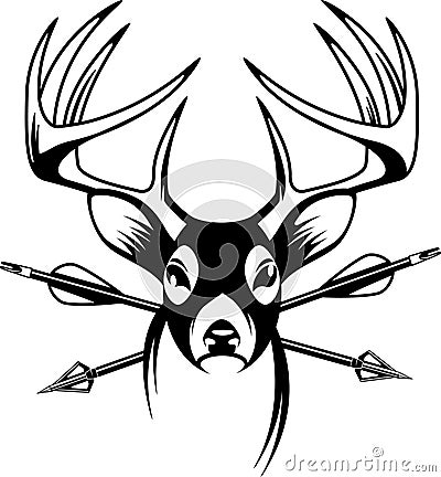 Whitetail deer buck with crossing hunting arrows Vector Illustration