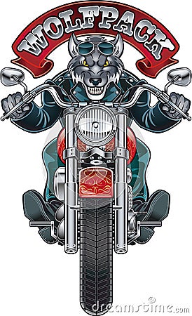 Wolf driving motorcycle Vector Illustration