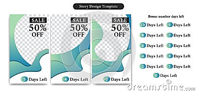 Editable Instagram Story Template in Trendy abstract cold color Liquid paper cut style for product sale or discount with number Vector Illustration