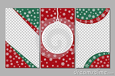 Editable Stories templates - xmas set.Fun in with snowflakes and Christmas tree toy. Cartoon Illustration