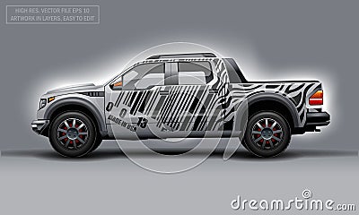 Editable template for wrap SUV with bar code lines decal. Hi-res vector graphics Vector Illustration