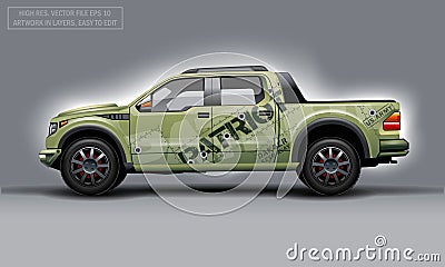 Editable template for wrap SUV with Patriot theme decal. Hi-res vector graphics Vector Illustration