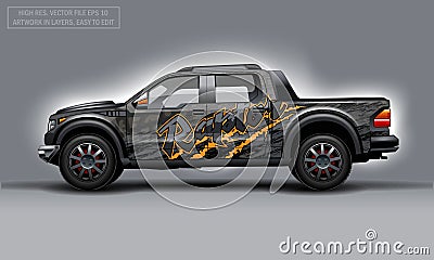 Editable template for wrap SUV with Raptor text and scratches decal. Hi-res vector graphics Vector Illustration