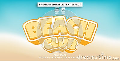 Editable text effect beach club Vector Illustration