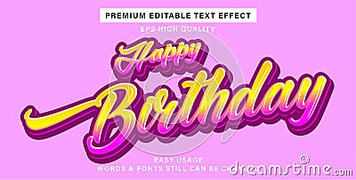 Editable text effect happy birthday Vector Illustration